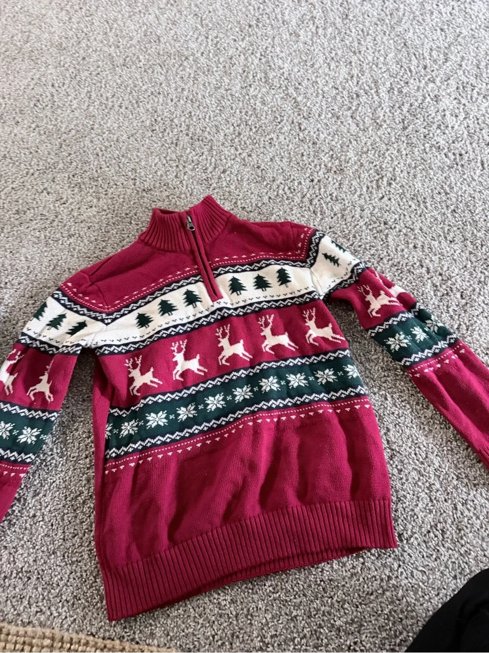 The Children's Place Red, Green and White Holiday Reindeer Quarter-Zip Sweater
